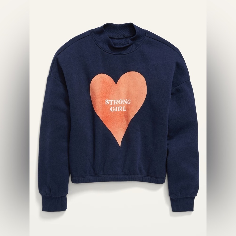 Old Navy Dark Blue Mock-Neck Cinched-Hem Graphic Sweatshirt for Girls M (8)